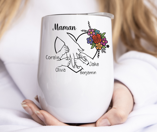 Fleurs et coeur avec noms