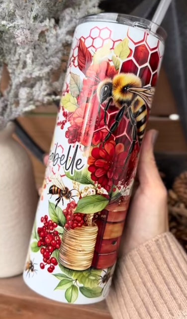 Abeilles et fleurs rouges