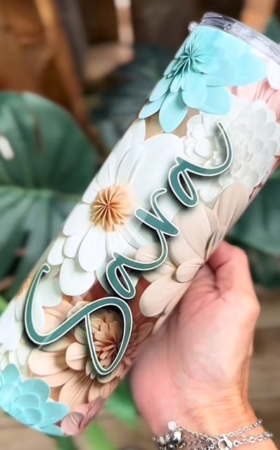 Fleur 3D bleu et beige