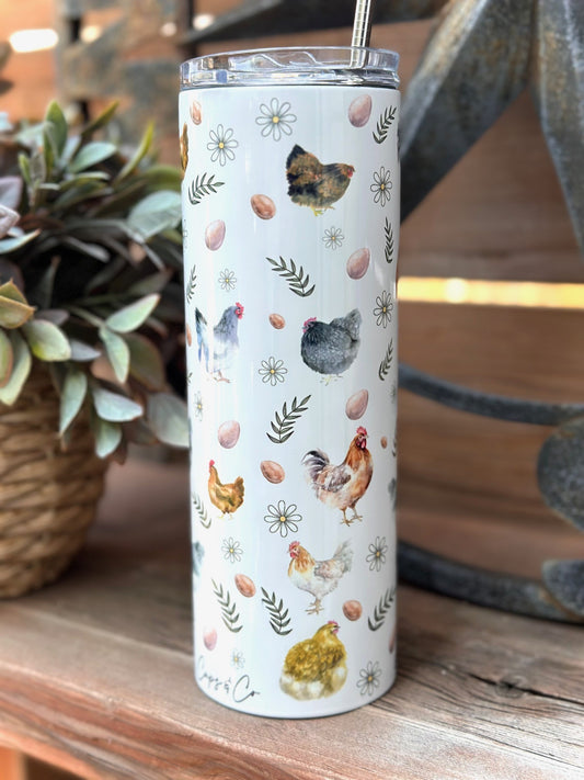 Poules et fleurs