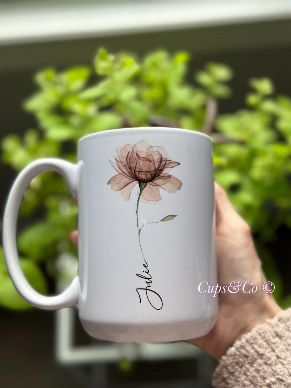 Petite fleur et nom tasse céramique 15oz
