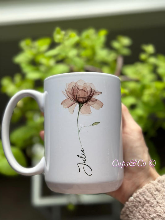 Petite fleur et nom tasse céramique 15oz