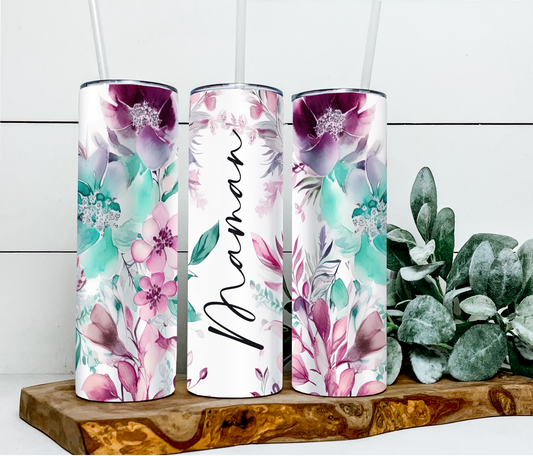 Fleur mauve et turquoise