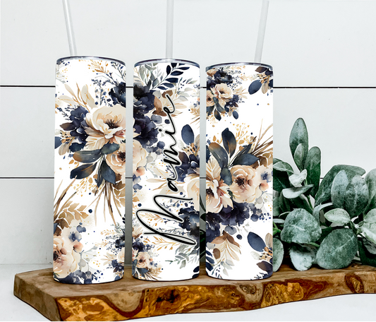 fleurs beiges et bleus