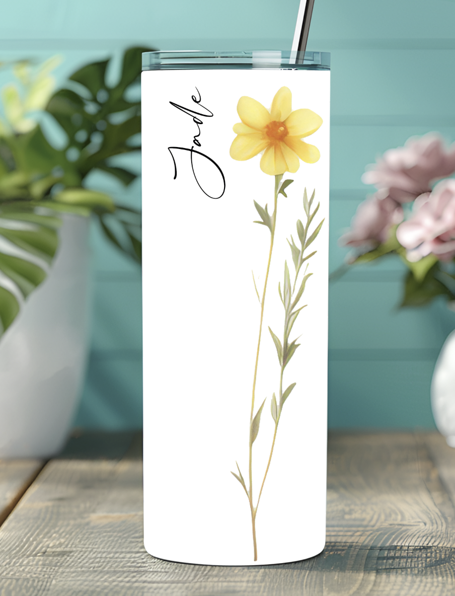 Fleur jaune avec le nom sur le côté