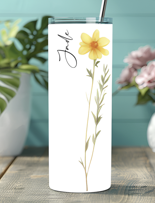 Fleur jaune avec le nom sur le côté