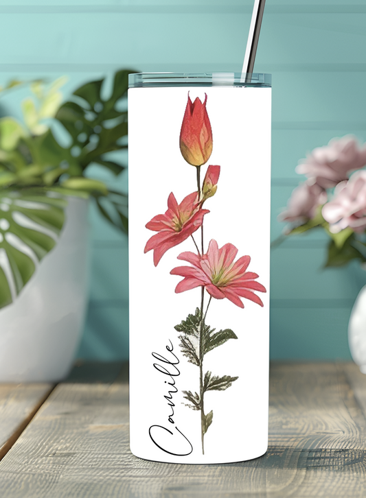 Fleur rouge avec le nom sur le côté