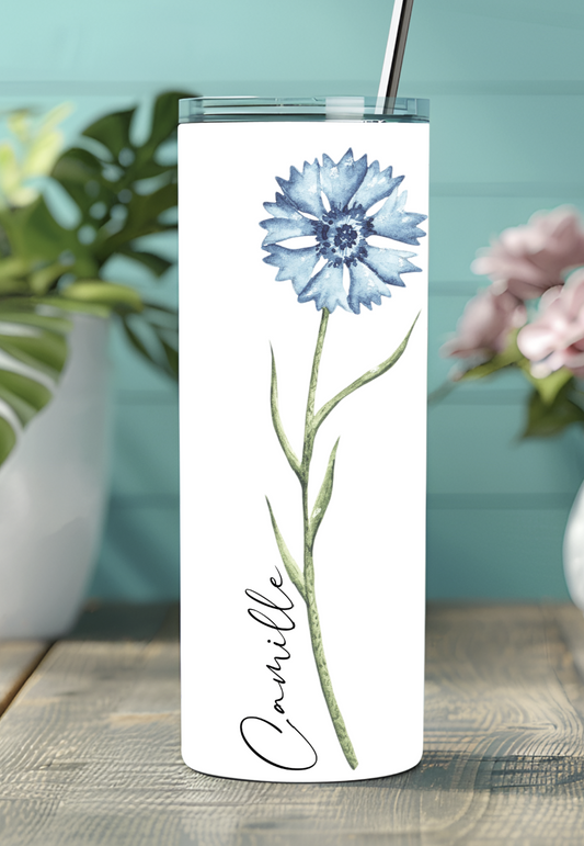 Fleur bleu avec le nom sur le côté